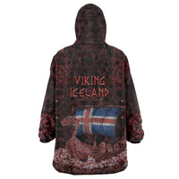 Iceland Vikings Wearable Blanket Hoodie Norse Runes with Raven and Longship Design Featuring National Flag