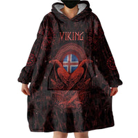 Iceland Vikings Wearable Blanket Hoodie Norse Runes with Raven and Longship Design Featuring National Flag