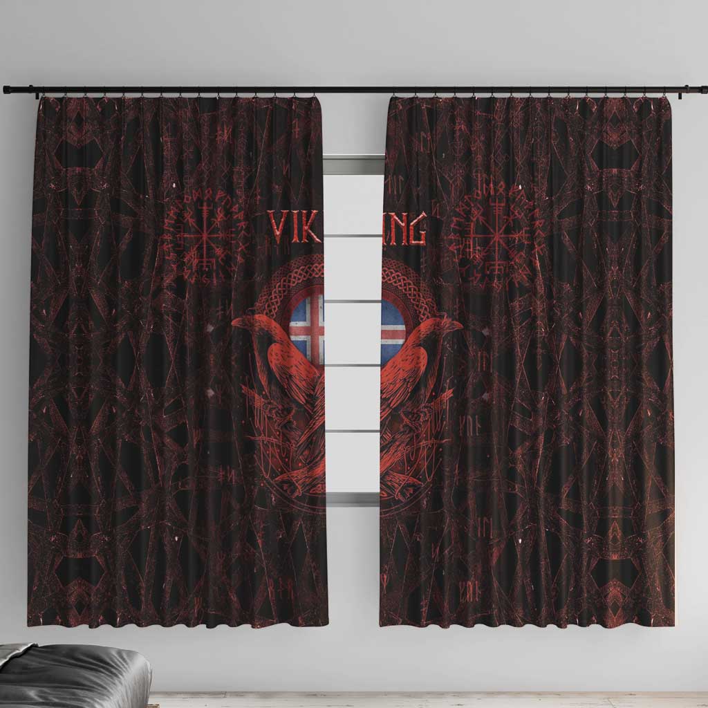 Iceland Vikings Window Curtain Norse Runes with Raven and Longship Design Featuring National Flag