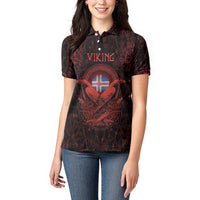 Iceland Vikings Women Polo Shirt Norse Runes with Raven and Longship Design Featuring National Flag