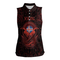 Iceland Vikings Women Sleeveless Polo Shirt Norse Runes with Raven and Longship Design Featuring National Flag