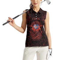 Iceland Vikings Women Sleeveless Polo Shirt Norse Runes with Raven and Longship Design Featuring National Flag