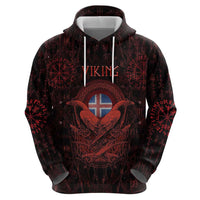 Iceland Vikings Zip Hoodie Norse Runes with Raven and Longship Design Featuring National Flag