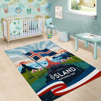 Iceland National Day Area Rug with Icelandic Flag Crest and Scenic Landscape Design