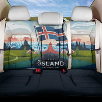 Iceland National Day Back Car Seat Cover with Icelandic Flag Crest and Scenic Landscape Design