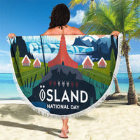 Iceland National Day Beach Blanket with Icelandic Flag Crest and Scenic Landscape Design