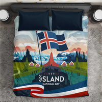 Iceland National Day Bedding Set with Icelandic Flag Crest and Scenic Landscape Design