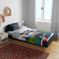 Iceland National Day Bedding Set with Icelandic Flag Crest and Scenic Landscape Design