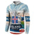 Iceland National Day Button Sweatshirt with Icelandic Flag Crest and Scenic Landscape Design