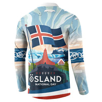 Iceland National Day Button Sweatshirt with Icelandic Flag Crest and Scenic Landscape Design