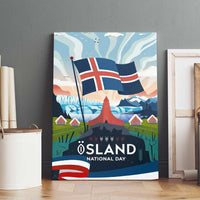 Iceland National Day Canvas Wall Art with Icelandic Flag Crest and Scenic Landscape Design