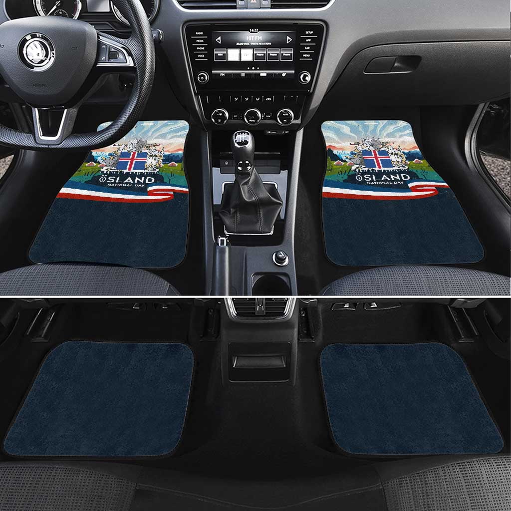 Iceland National Day Car Mats with Icelandic Flag Crest and Scenic Landscape Design