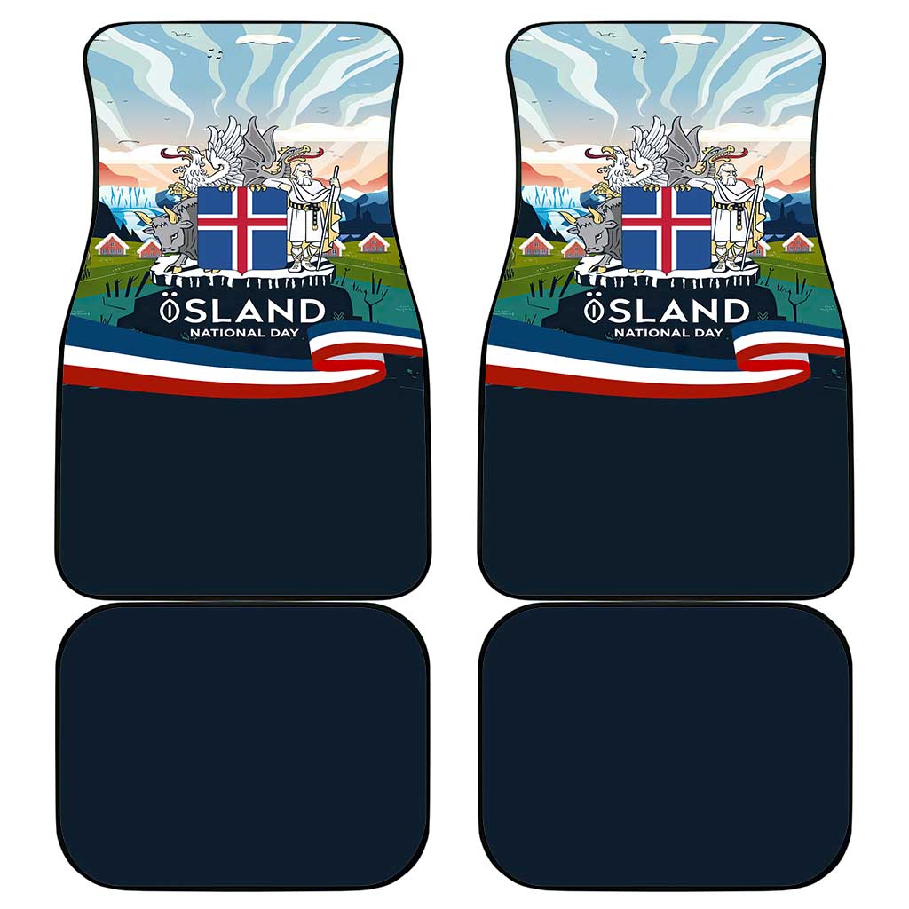 Iceland National Day Car Mats with Icelandic Flag Crest and Scenic Landscape Design