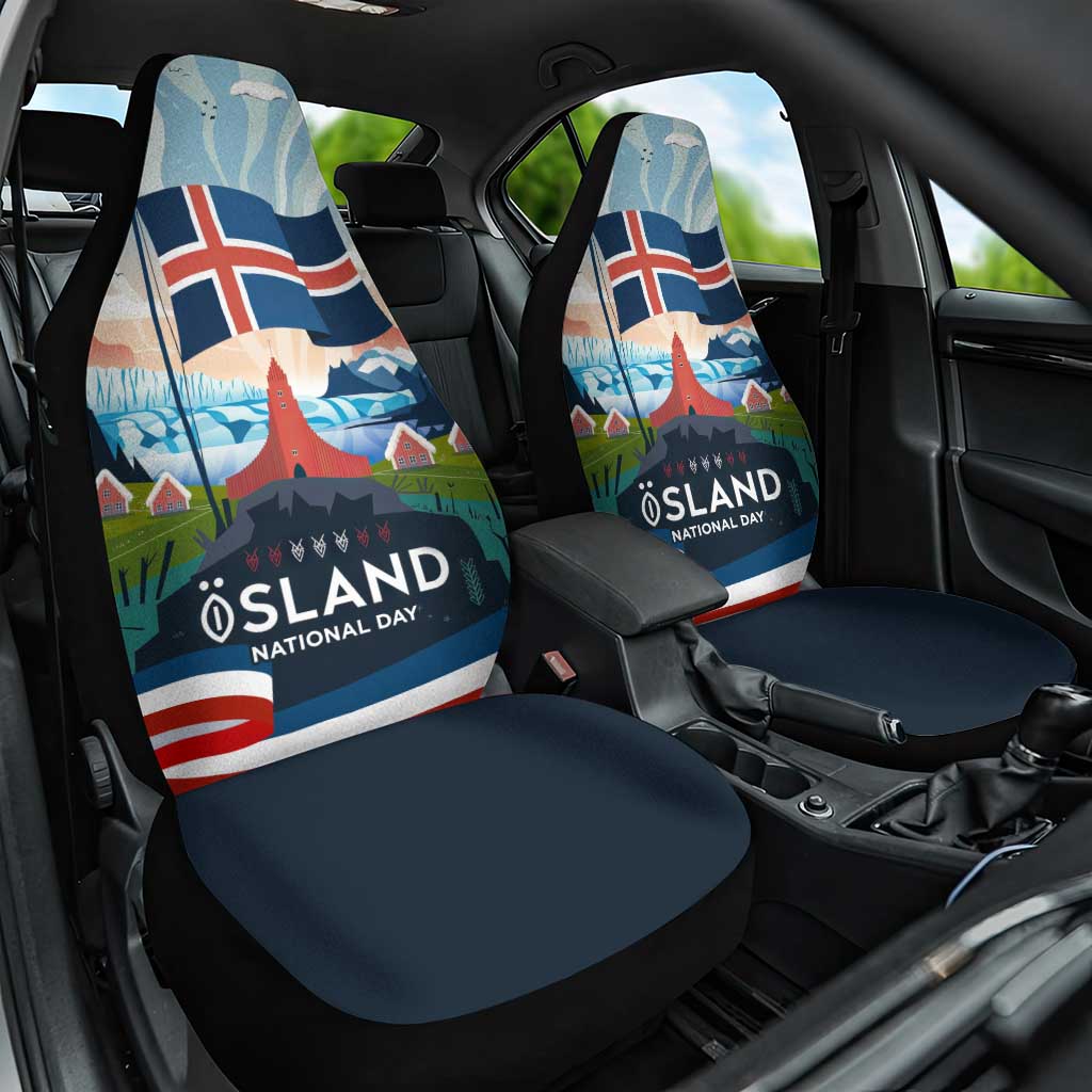 Iceland National Day Car Seat Cover with Icelandic Flag Crest and Scenic Landscape Design
