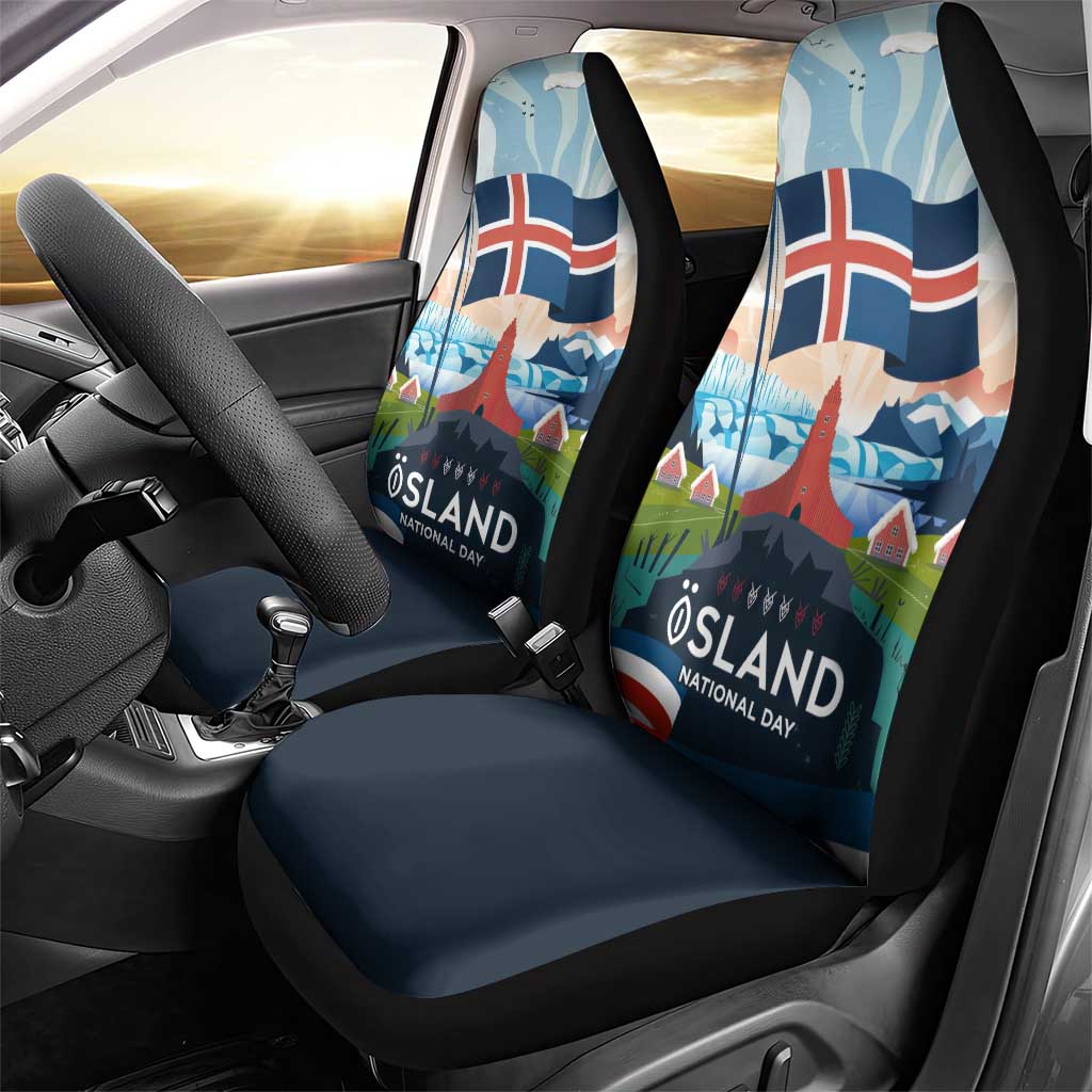 Iceland National Day Car Seat Cover with Icelandic Flag Crest and Scenic Landscape Design