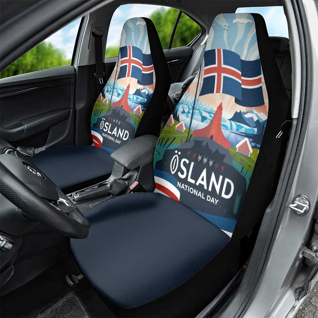 Iceland National Day Car Seat Cover with Icelandic Flag Crest and Scenic Landscape Design