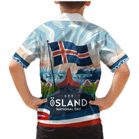Iceland National Day Family Matching Mermaid Dress and Hawaiian Shirt with Icelandic Flag Crest and Scenic Landscape Design