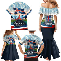 Iceland National Day Family Matching Mermaid Dress and Hawaiian Shirt with Icelandic Flag Crest and Scenic Landscape Design