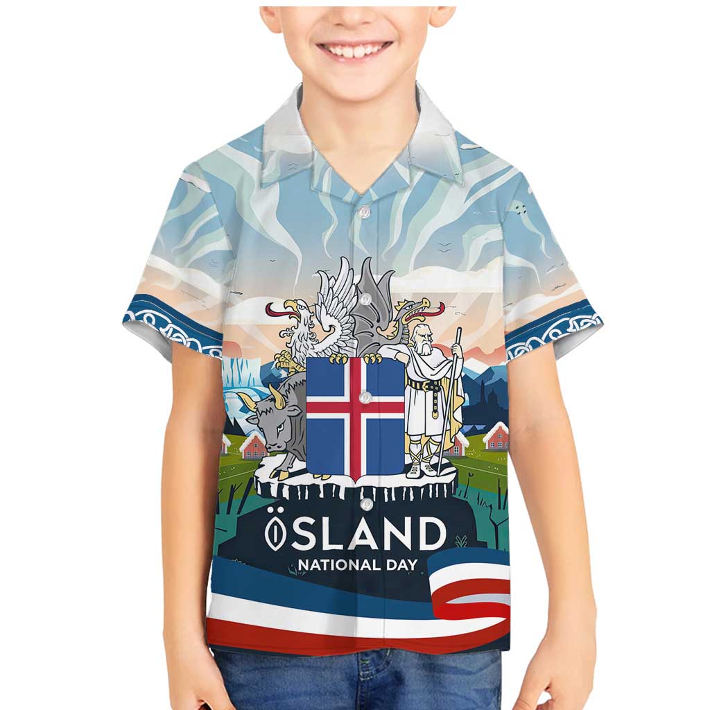Iceland National Day Family Matching Mermaid Dress and Hawaiian Shirt with Icelandic Flag Crest and Scenic Landscape Design