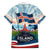 Iceland National Day Family Matching Off Shoulder Maxi Dress and Hawaiian Shirt with Icelandic Flag Crest and Scenic Landscape Design