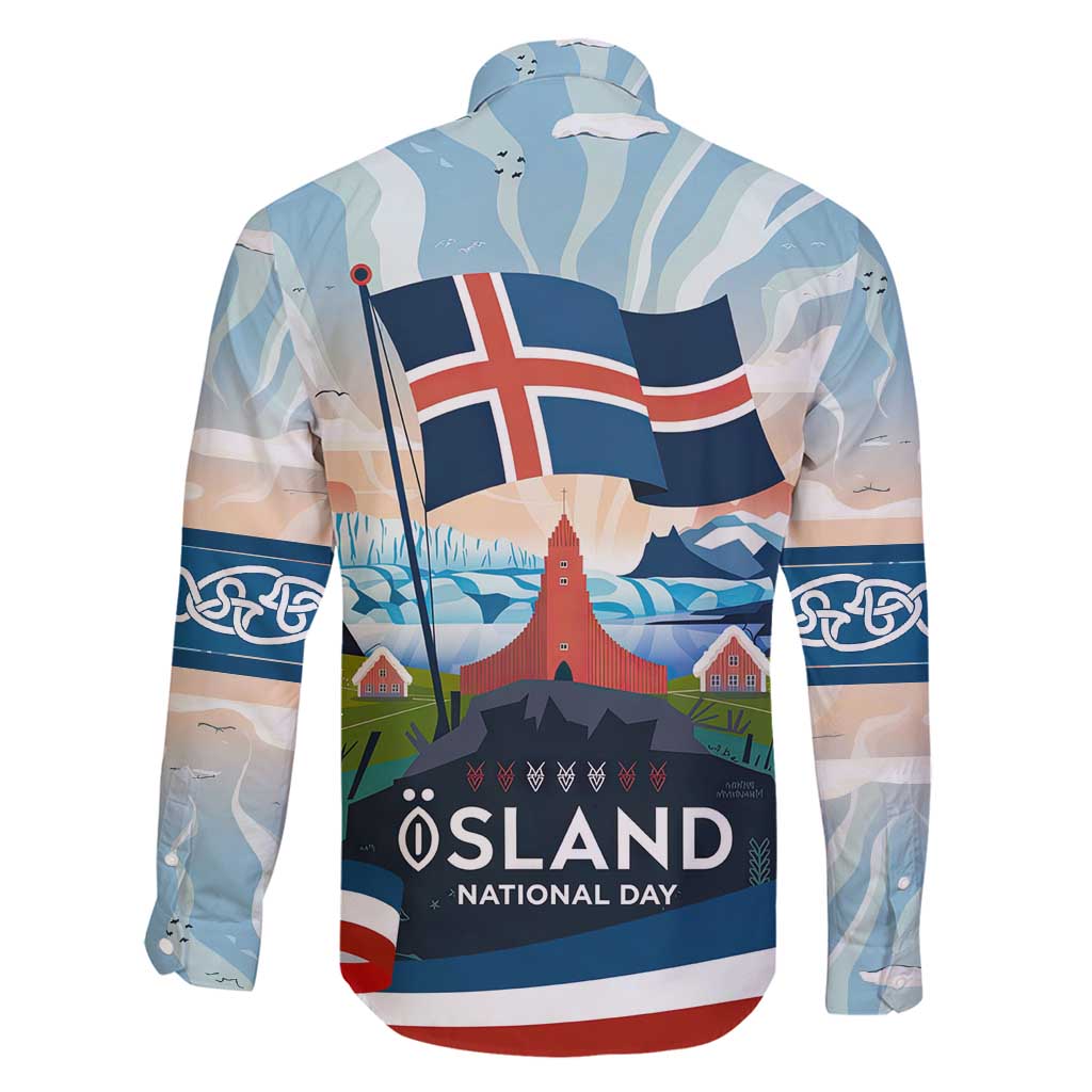 Iceland National Day Family Matching Off Shoulder Short Dress and Hawaiian Shirt with Icelandic Flag Crest and Scenic Landscape Design