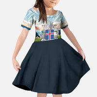 Iceland National Day Family Matching Puletasi and Hawaiian Shirt with Icelandic Flag Crest and Scenic Landscape Design