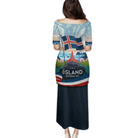Iceland National Day Family Matching Puletasi and Hawaiian Shirt with Icelandic Flag Crest and Scenic Landscape Design