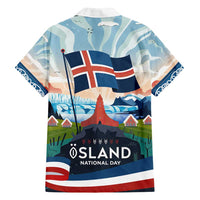 Iceland National Day Family Matching Summer Maxi Dress and Hawaiian Shirt with Icelandic Flag Crest and Scenic Landscape Design