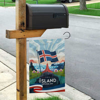 Iceland National Day Garden Flag with Icelandic Flag Crest and Scenic Landscape Design