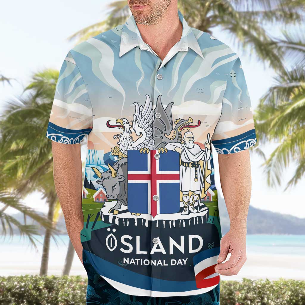 Iceland National Day Hawaiian Shirt with Icelandic Flag Crest and Scenic Landscape Design