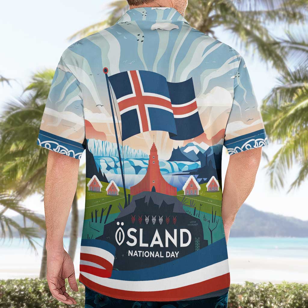 Iceland National Day Hawaiian Shirt with Icelandic Flag Crest and Scenic Landscape Design