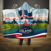 Iceland National Day Hooded Blanket with Icelandic Flag Crest and Scenic Landscape Design