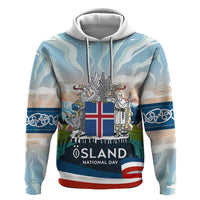 Iceland National Day Hoodie with Icelandic Flag Crest and Scenic Landscape Design