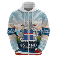 Iceland National Day Hoodie with Icelandic Flag Crest and Scenic Landscape Design