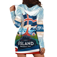 Iceland National Day Hoodie Dress with Icelandic Flag Crest and Scenic Landscape Design