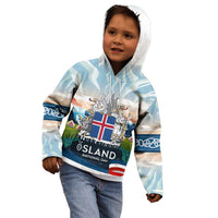 Iceland National Day Kid Hoodie with Icelandic Flag Crest and Scenic Landscape Design