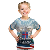 Iceland National Day Kid T Shirt with Icelandic Flag Crest and Scenic Landscape Design