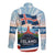 Iceland National Day Long Sleeve Button Shirt with Icelandic Flag Crest and Scenic Landscape Design