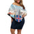 Iceland National Day Off Shoulder Short Dress with Icelandic Flag Crest and Scenic Landscape Design
