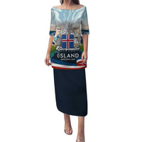 Iceland National Day Puletasi with Icelandic Flag Crest and Scenic Landscape Design