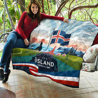 Iceland National Day Quilt with Icelandic Flag Crest and Scenic Landscape Design