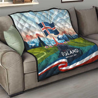 Iceland National Day Quilt with Icelandic Flag Crest and Scenic Landscape Design