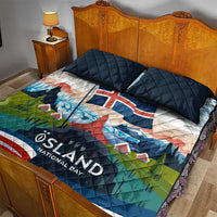 Iceland National Day Quilt Bed Set with Icelandic Flag Crest and Scenic Landscape Design