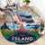 Iceland National Day Round Carpet with Icelandic Flag Crest and Scenic Landscape Design