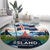 Iceland National Day Round Carpet with Icelandic Flag Crest and Scenic Landscape Design