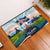 Iceland National Day Rubber Doormat with Icelandic Flag Crest and Scenic Landscape Design