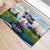 Iceland National Day Rubber Doormat with Icelandic Flag Crest and Scenic Landscape Design