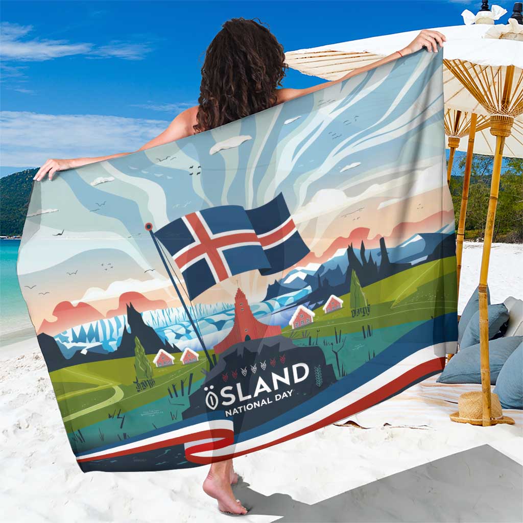 Iceland National Day Sarong with Icelandic Flag Crest and Scenic Landscape Design