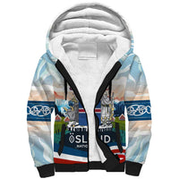 Iceland National Day Sherpa Hoodie with Icelandic Flag Crest and Scenic Landscape Design
