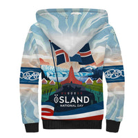Iceland National Day Sherpa Hoodie with Icelandic Flag Crest and Scenic Landscape Design